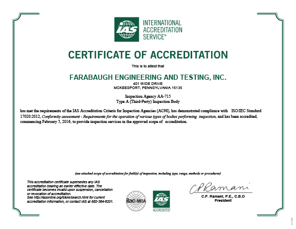 AA-715 -- Farabaugh Engineering and Testing Inc.(McKeesport, PA)
